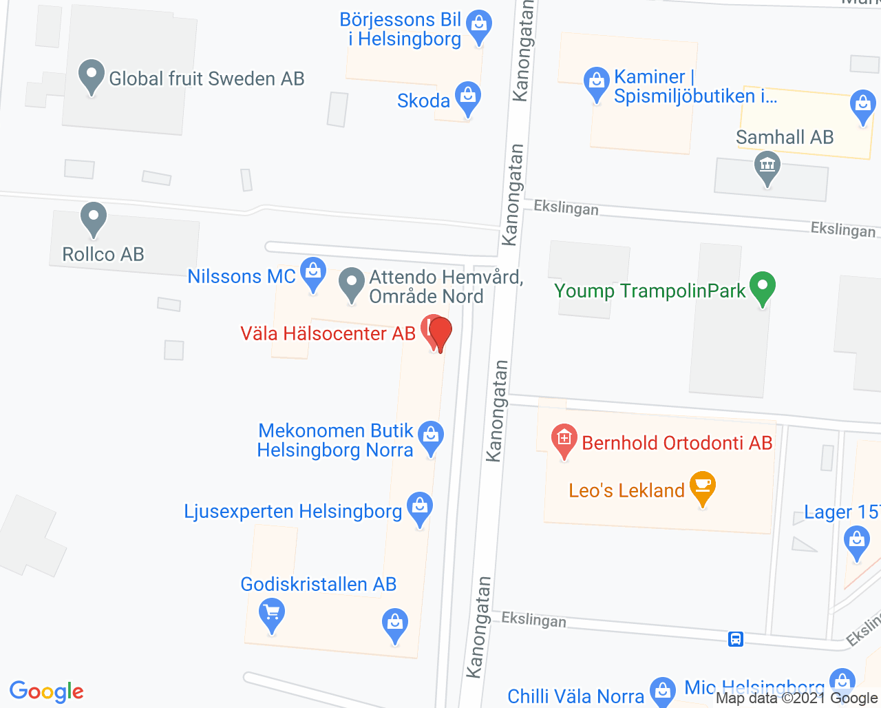 Karta till Väla Hälsocenter Vårdcentral, Helsingborg