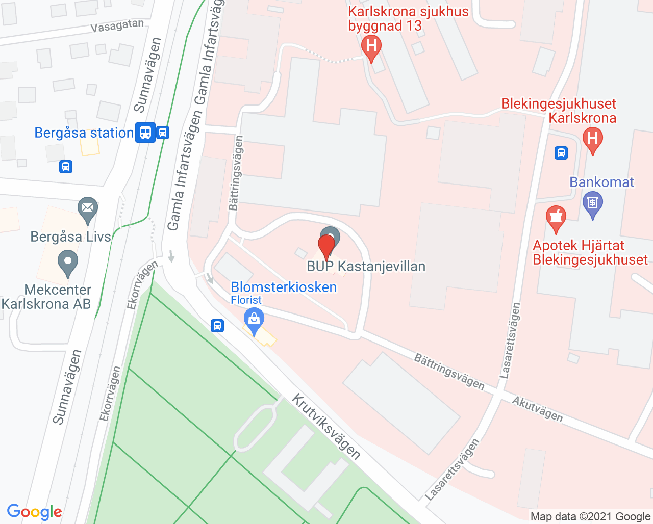 Karta till Ätstörningsmottagning, Karlskrona