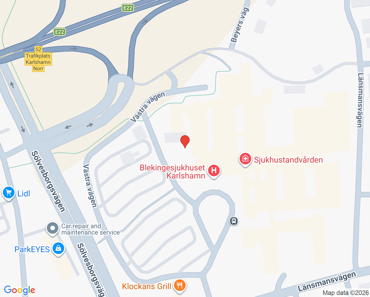 Karta till Cancerrehabilitering Karlshamn