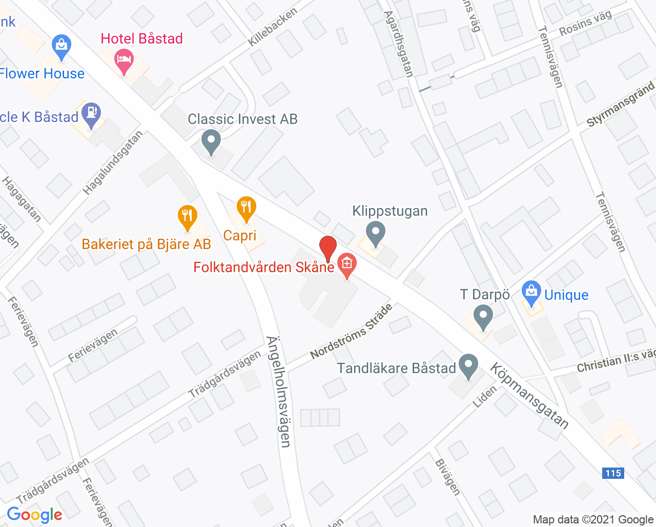 Karta till Capio Barnavårdscentral Båstad