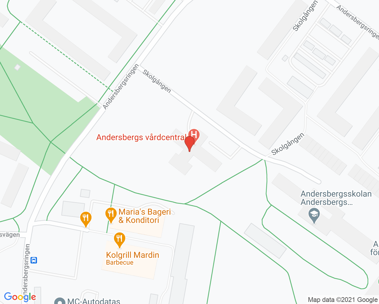 Karta till Vårdcentralen Andersberg, Halmstad