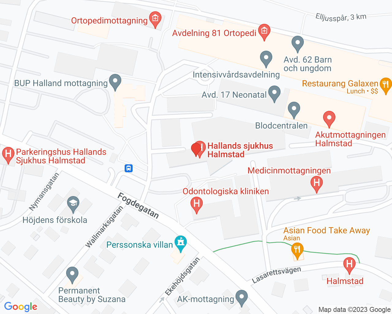 Karta till Avdelning 10 Gynekologi Hallands sjukhus Halmstad
