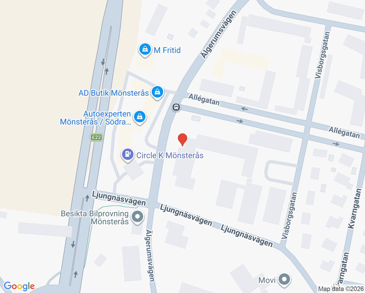 Karta till Samrehab Distriktsrehabiliteringen Mönsterås