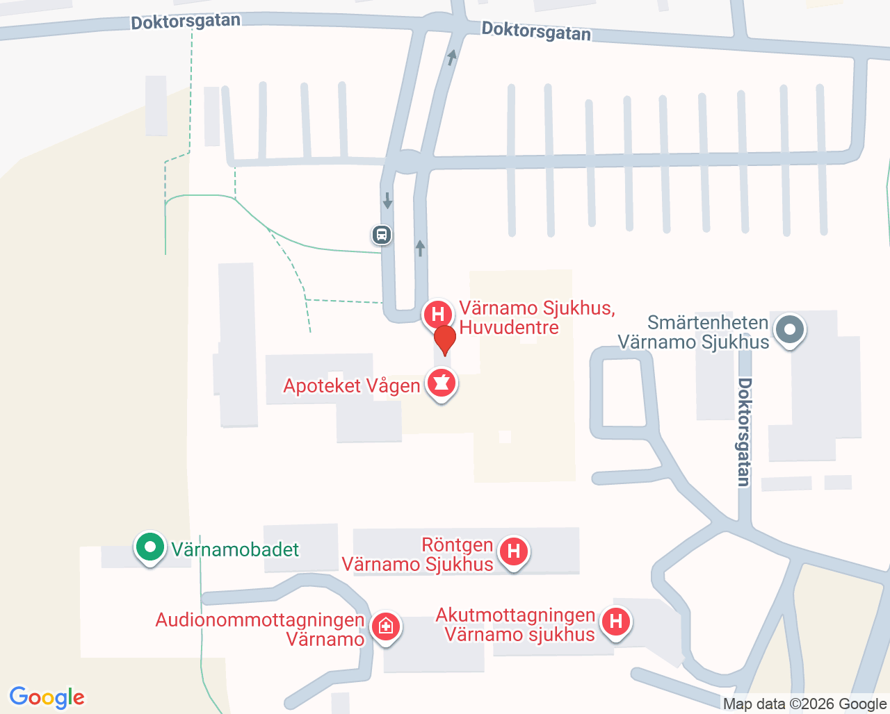 Karta till Rehabmedicinska dagrehabiliteringen Värnamo sjukhus