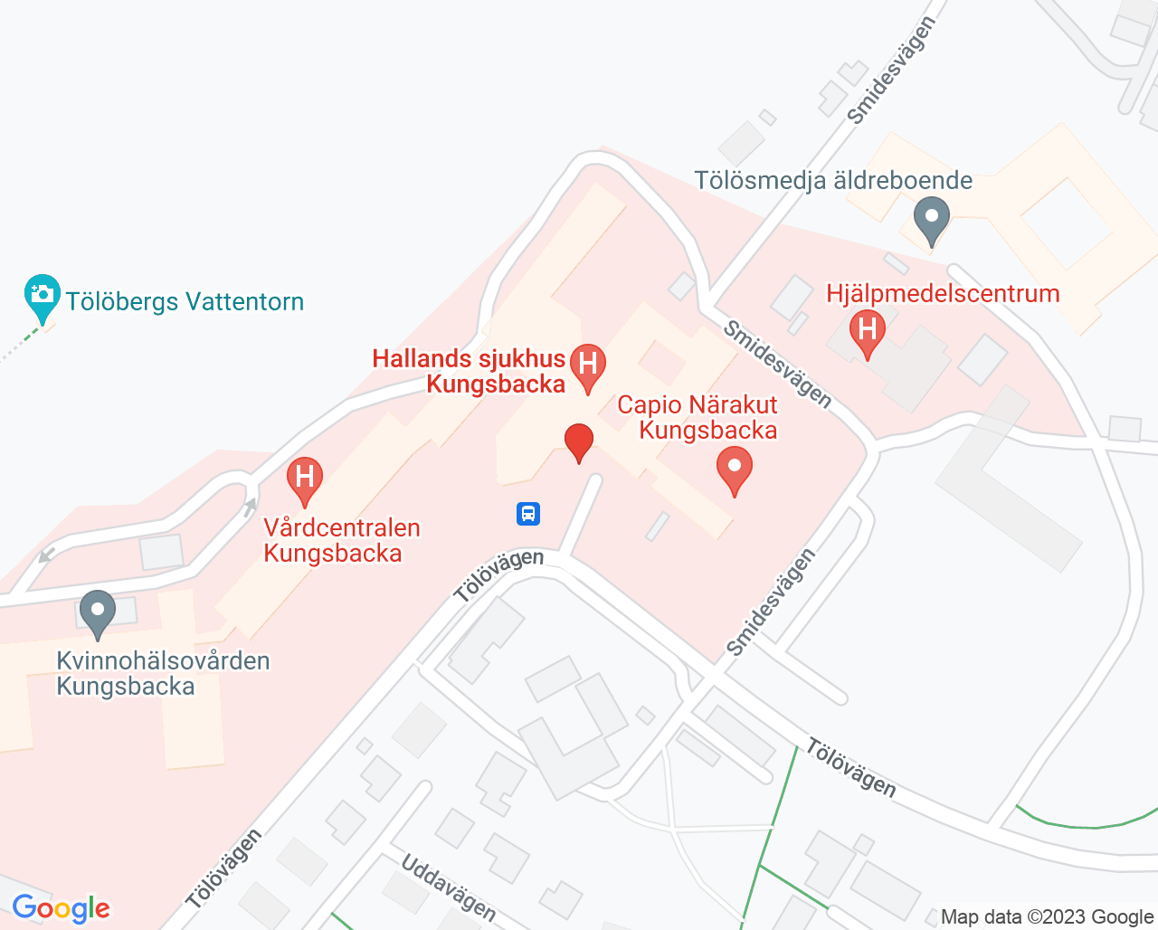 Karta till Kuratorsmottagningen Hallands sjukhus Kungsbacka
