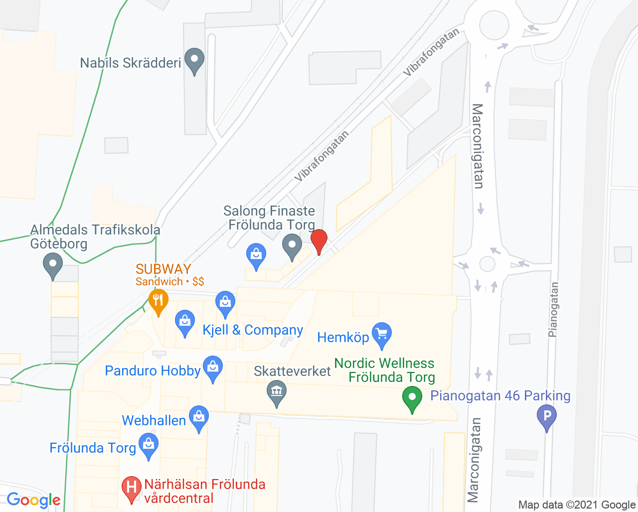 Karta till Omtanken Vårdcentral Frölunda Torg - Ungas Psykiska Hälsa, Västra Frölunda