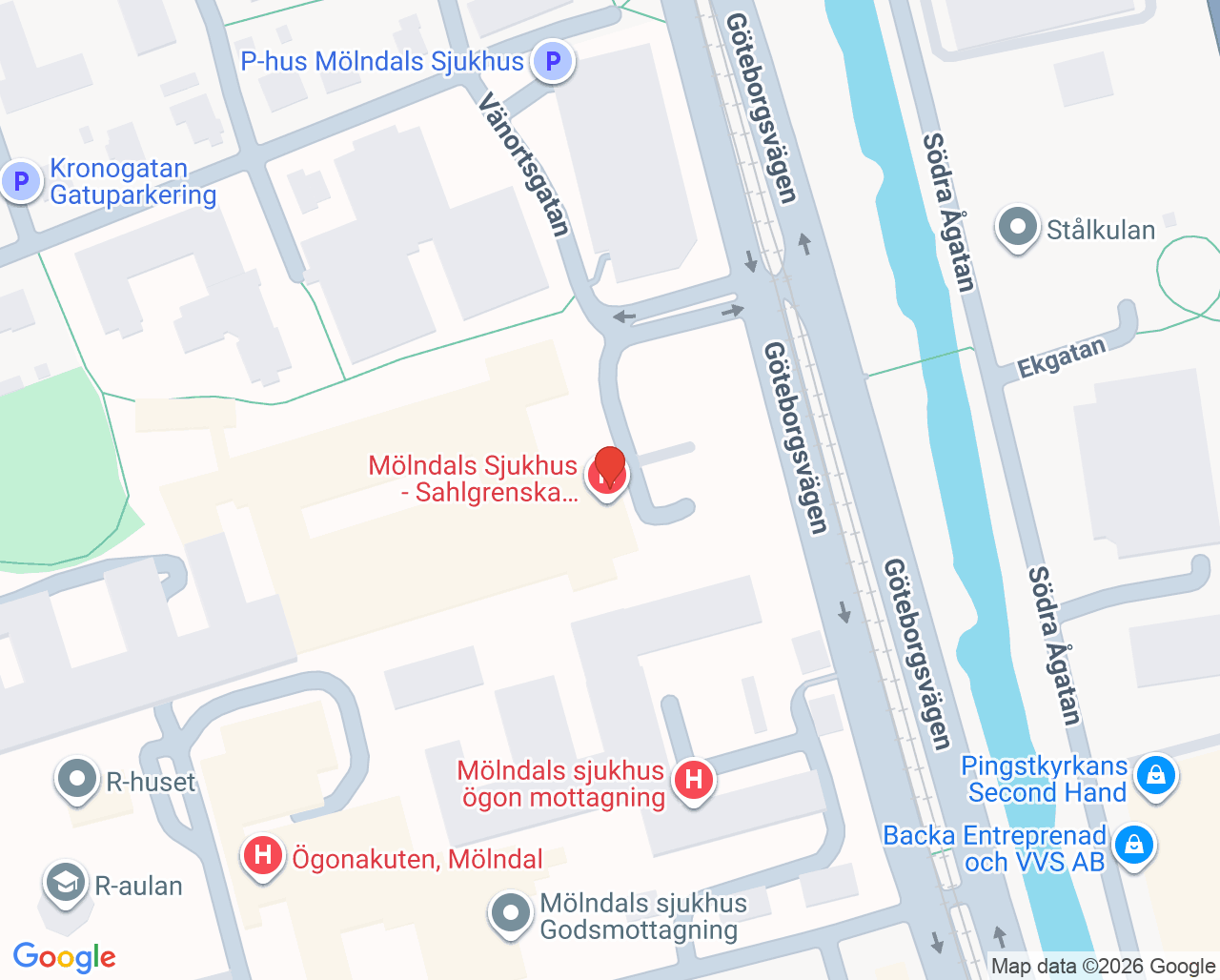 Karta till Ortopedimottagning Mölndal, Mölndal
