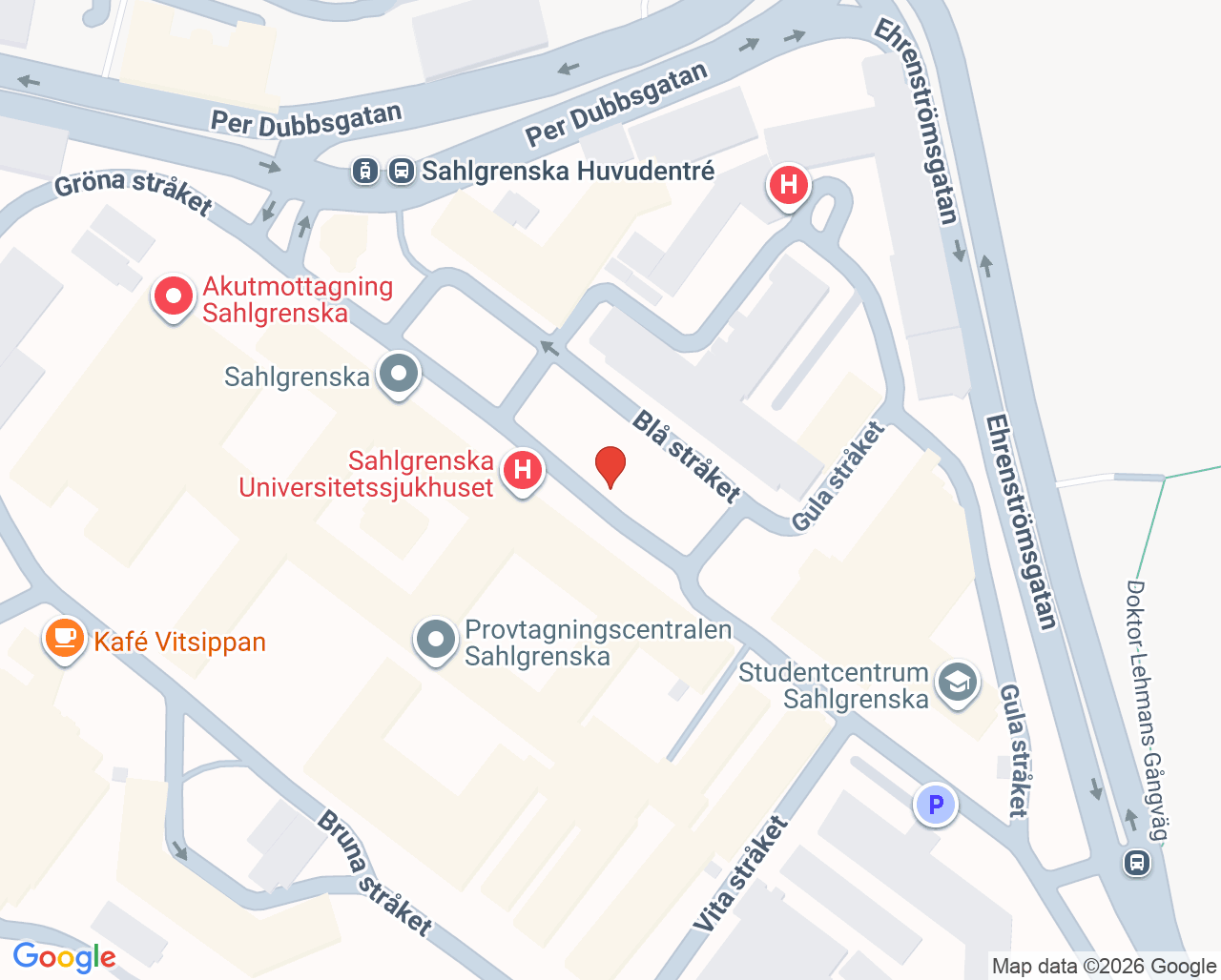 Karta till Fysioterapi Neurologimottagning Sahlgrenska, Göteborg