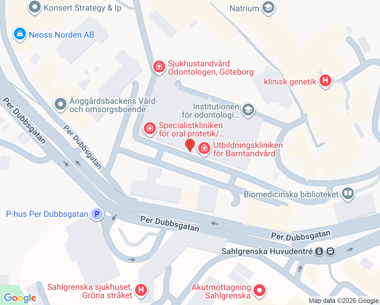 Karta till Specialistkliniken för käkkirurgi Göteborg, Göteborg