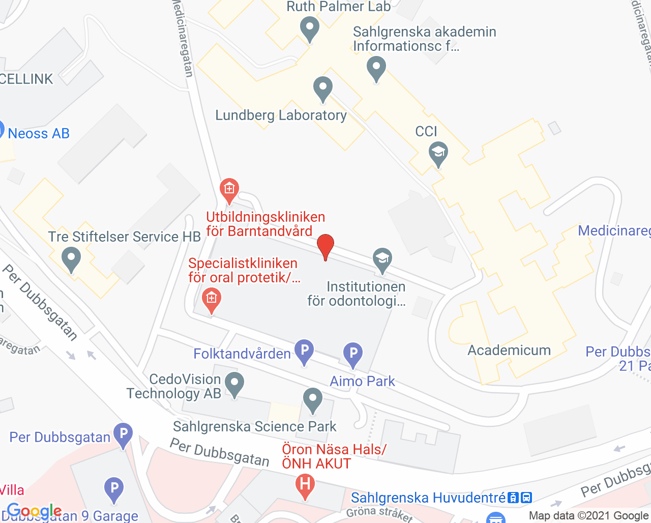 Karta till Specialistkliniken för bettfysiologi Göteborg, Göteborg