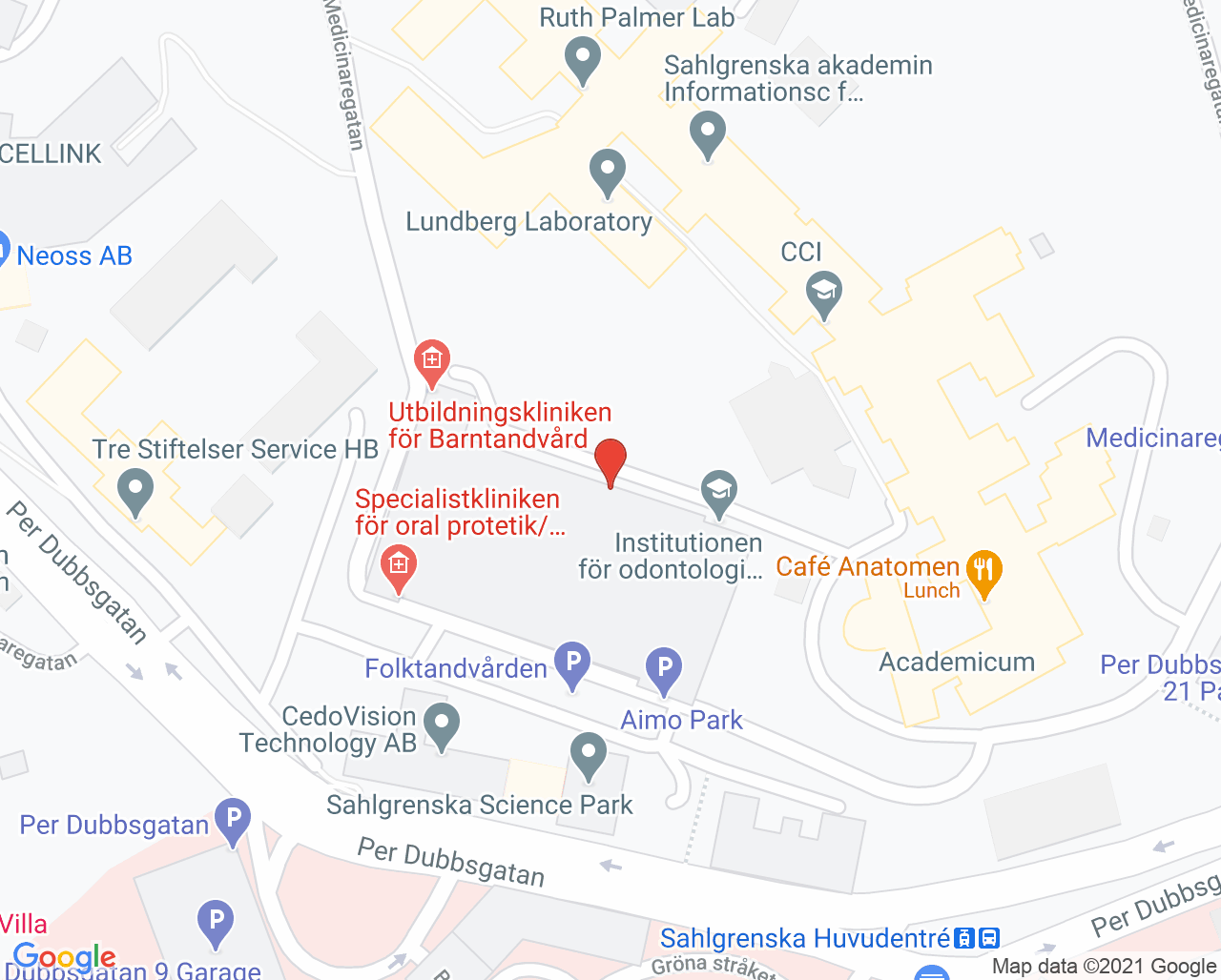 Karta till Specialistkliniken för orofacial medicin Göteborg, Göteborg