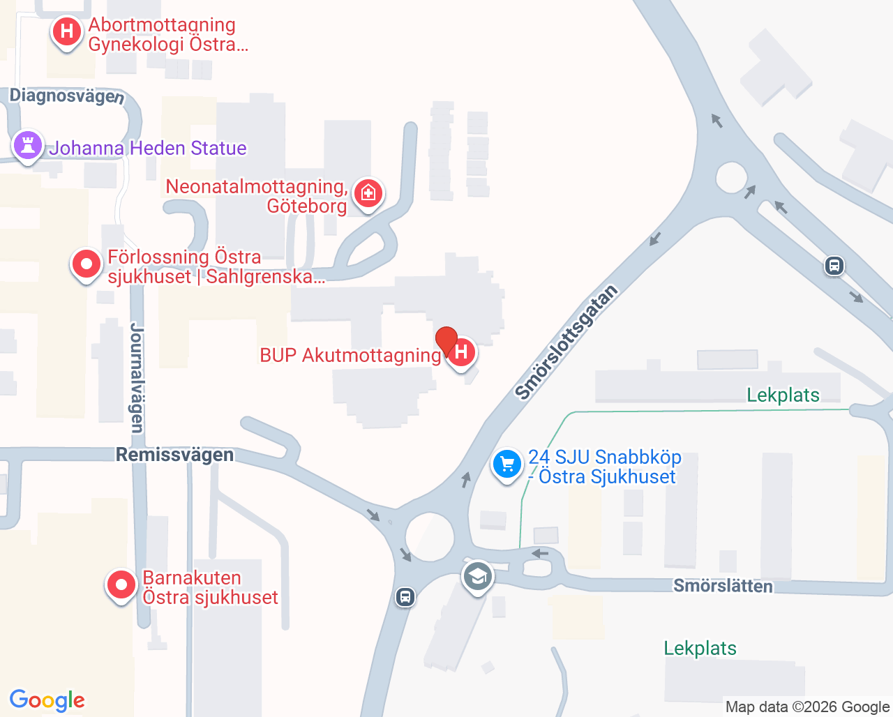 Karta till Akutavdelning barn- och ungdomspsykiatri, Göteborg