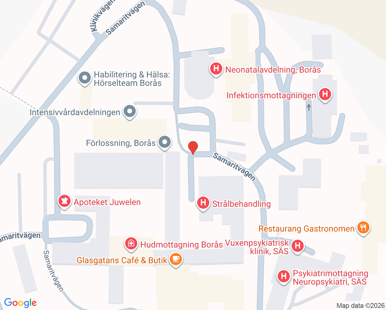 Karta till Psykologmottagning neurologi och rehabilitering, Borås