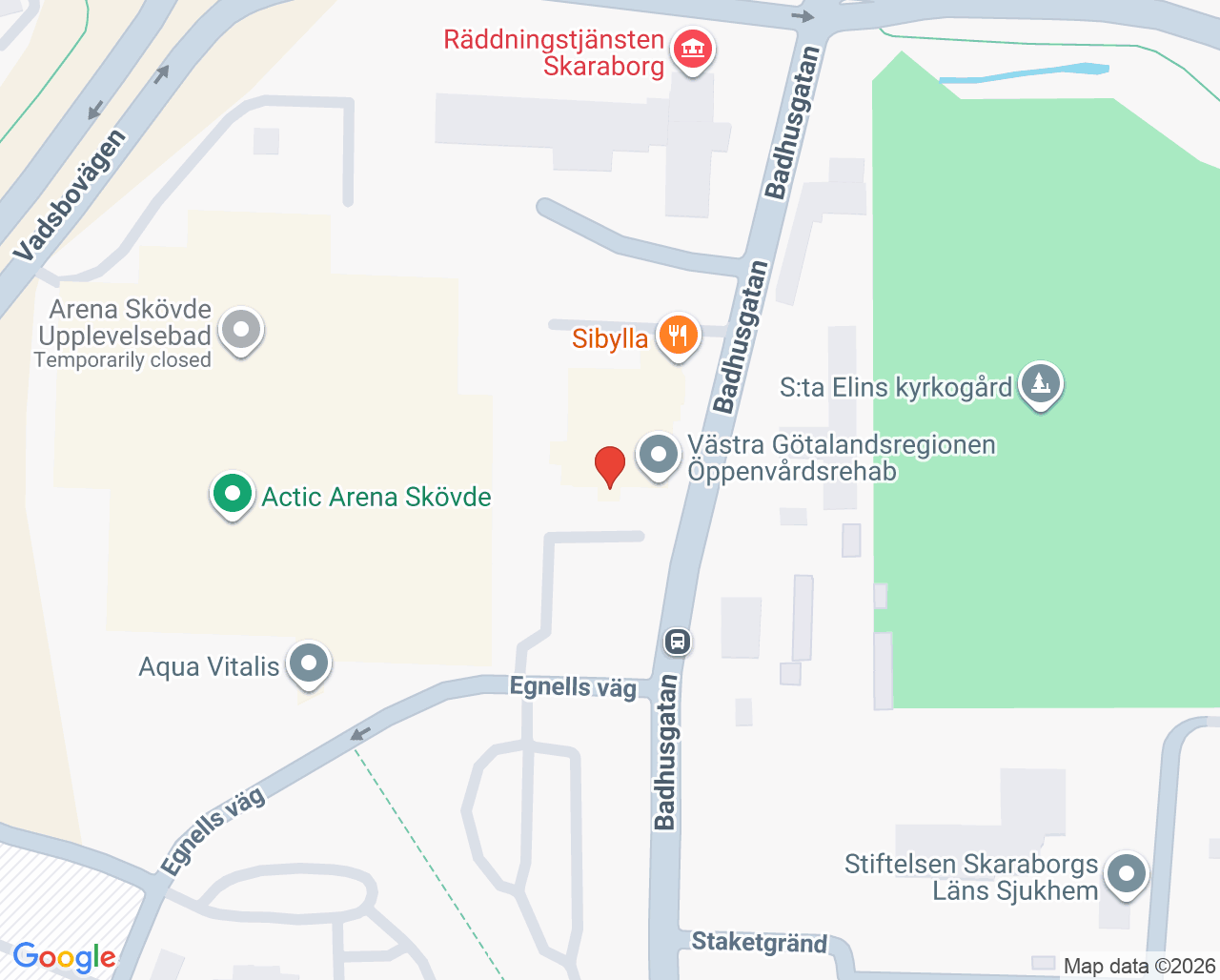 Karta till Närhälsan Skövde rehabmottagning, Skövde