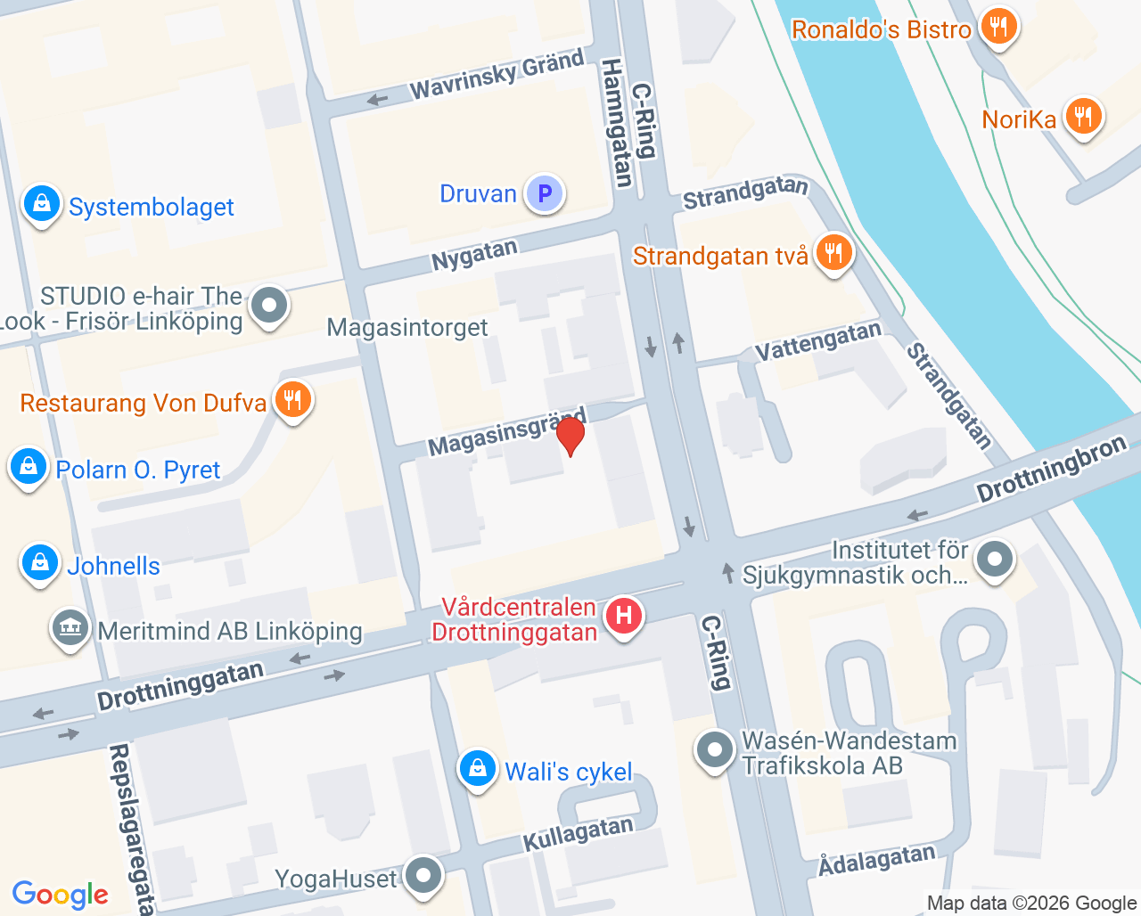 Karta till Vårdcentralen Drottninggatan, Linköping
