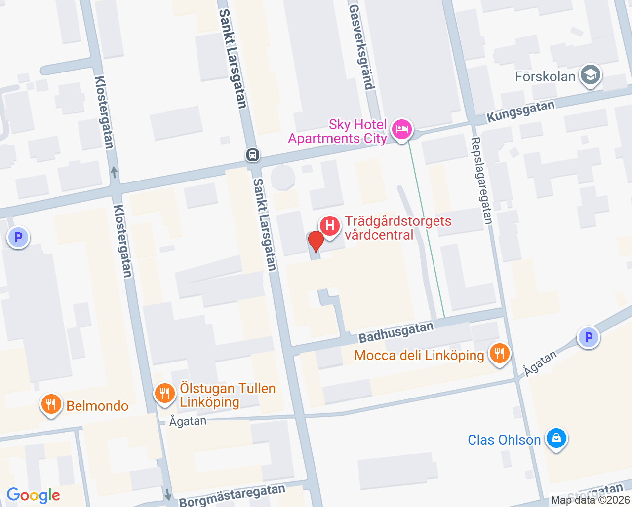 Karta till Trädgårdstorgets vårdcentral Praktikertjänst, Linköping
