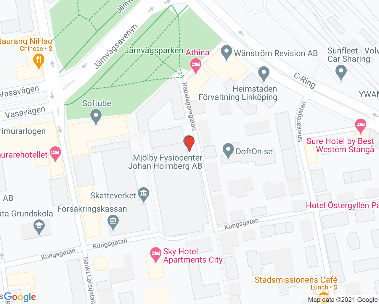 Karta till Motions- och idrottsskadeenheten Linköping, Rehab öst