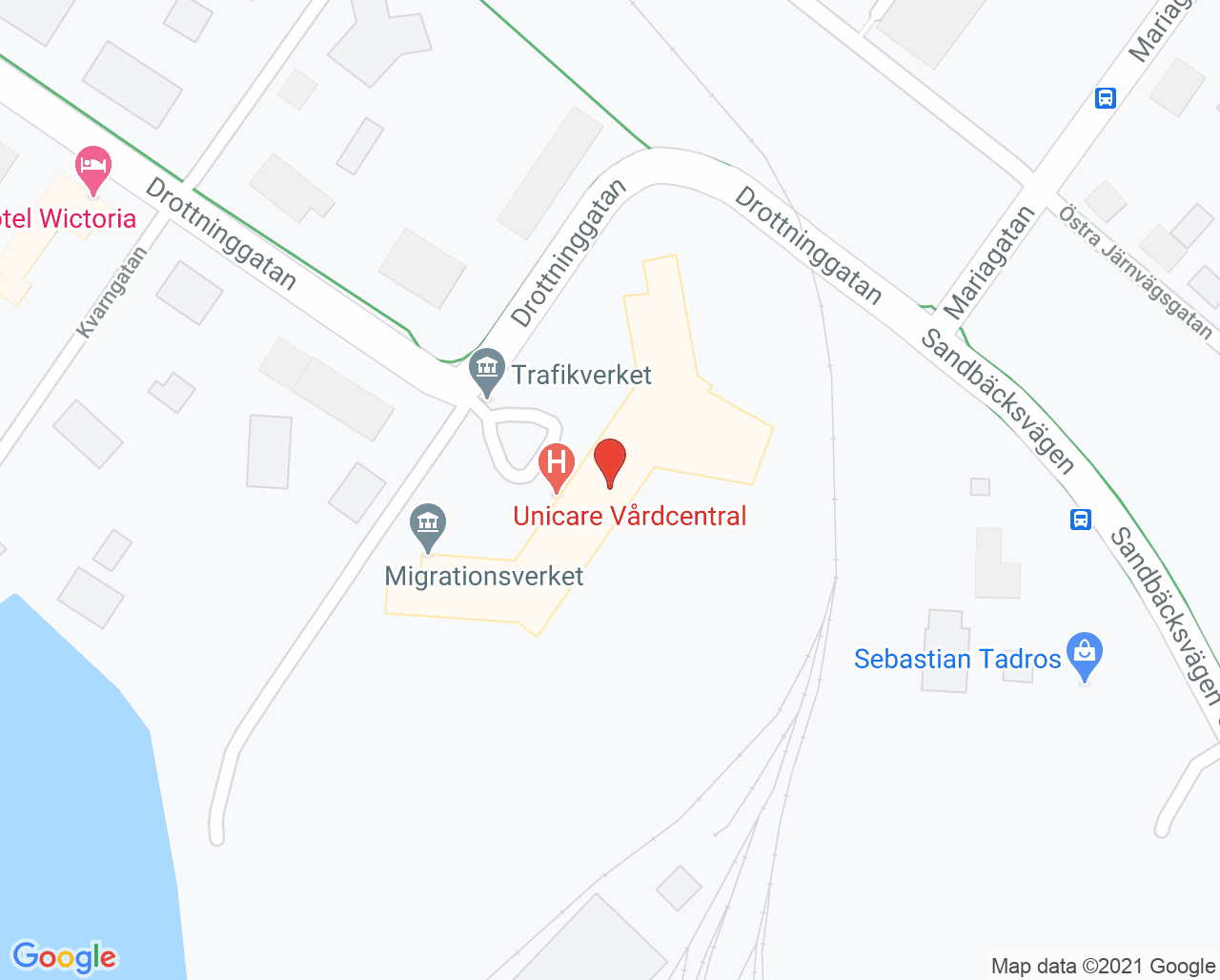 Karta till Sjöstadens Vårdcentral, Mariestad