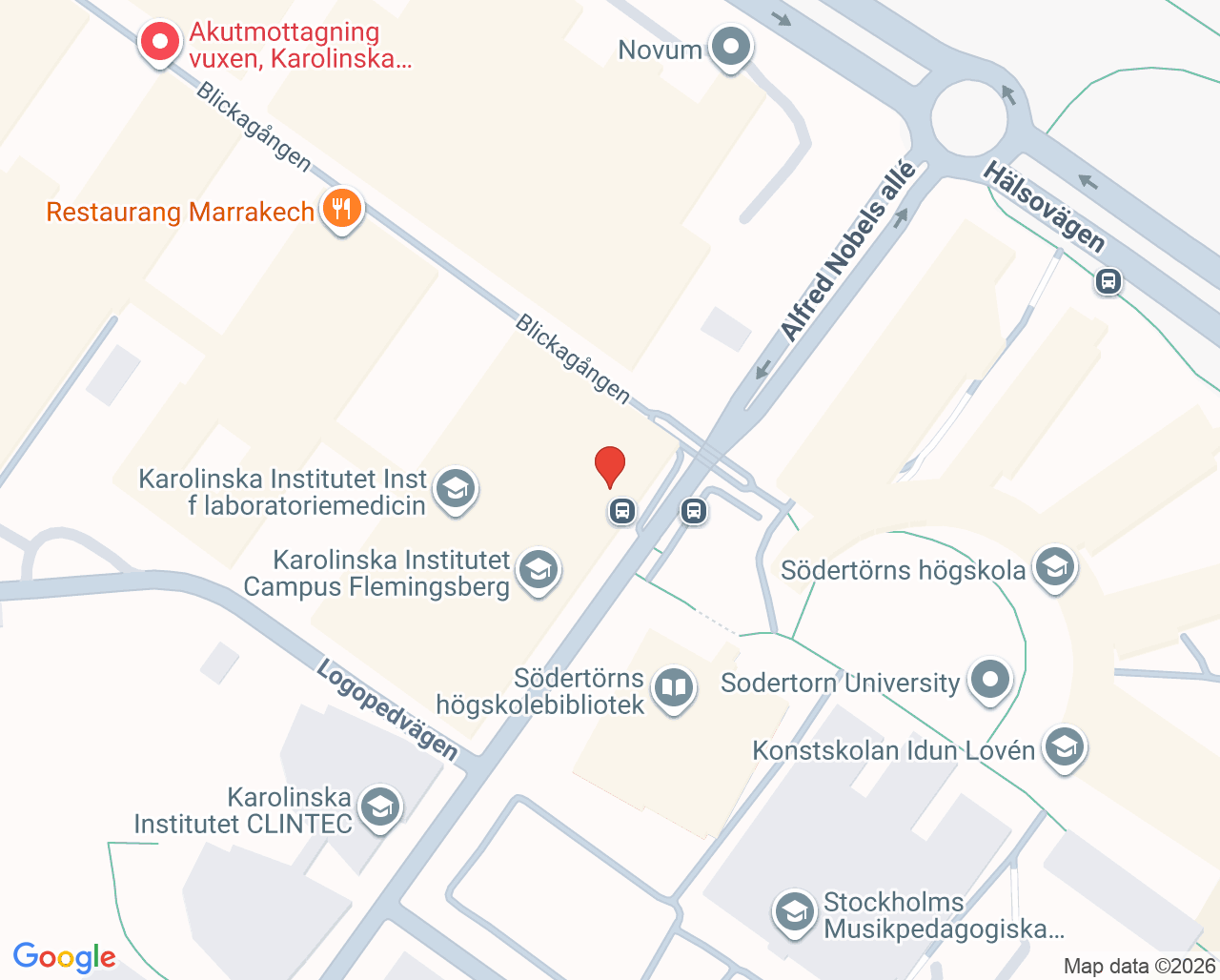 Karta till Specialistkliniken, Universitetstandvården, Karolinska Institutet