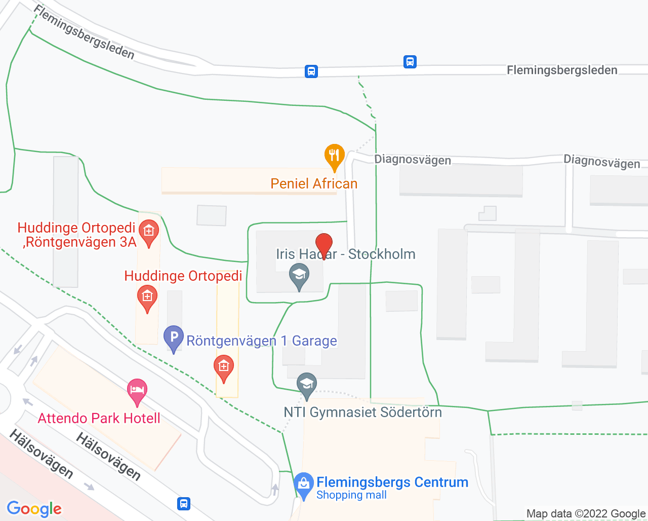 Karta till Praktikertjänst Rehab Flemingsberg