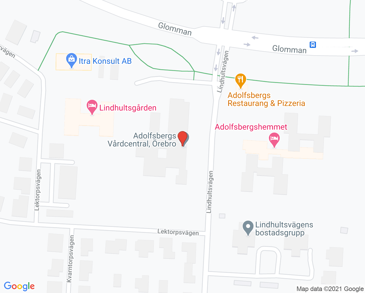 Karta till Adolfsbergs vårdcentral, Örebro