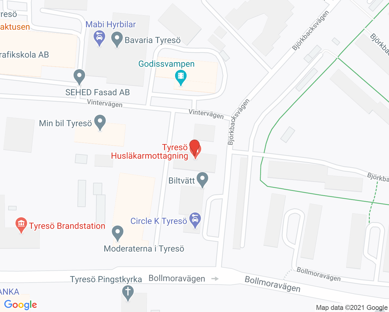Karta till Tyresö Rehab PVR, Tyresö
