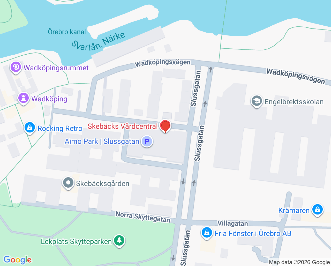 Karta till Skebäcks vårdcentral, Örebro