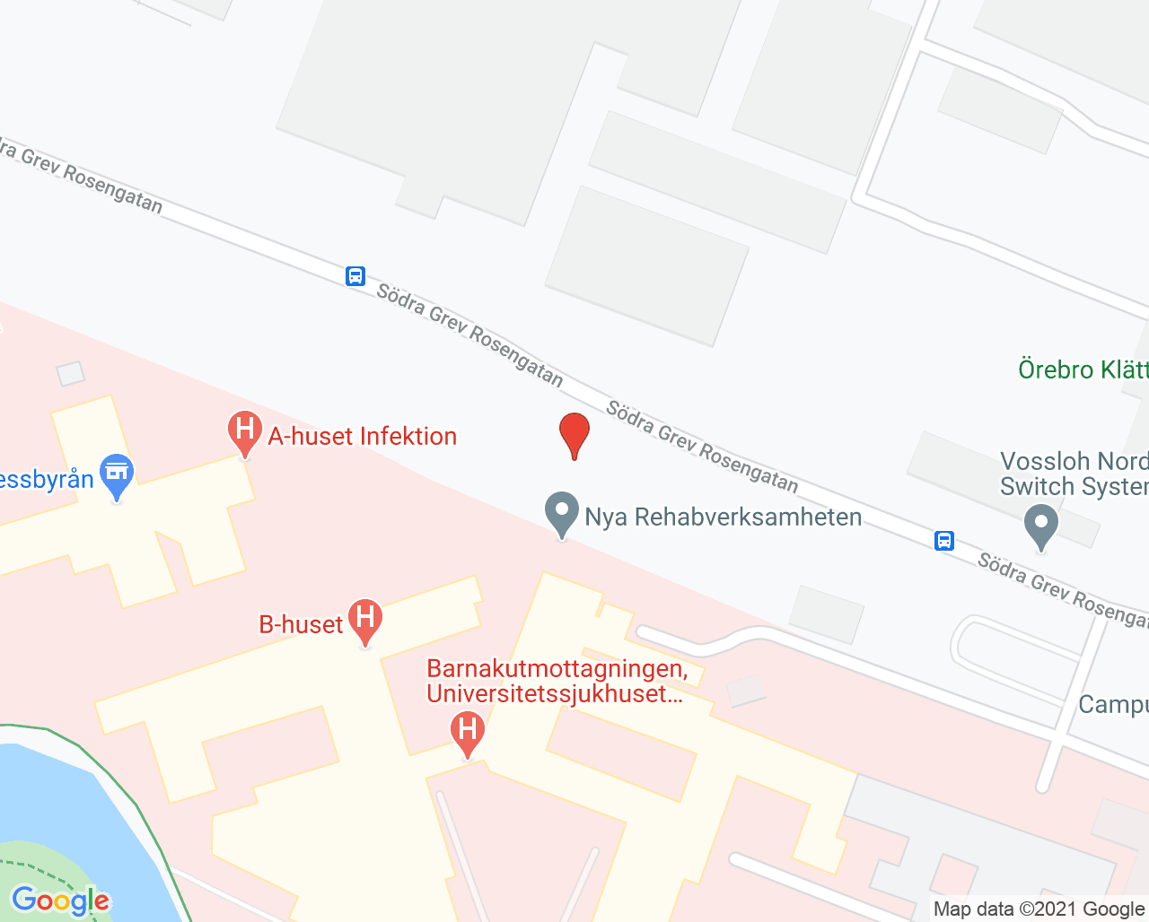 Karta till Käkkirurgsektionen Universitetssjukhuset Örebro, Örebro