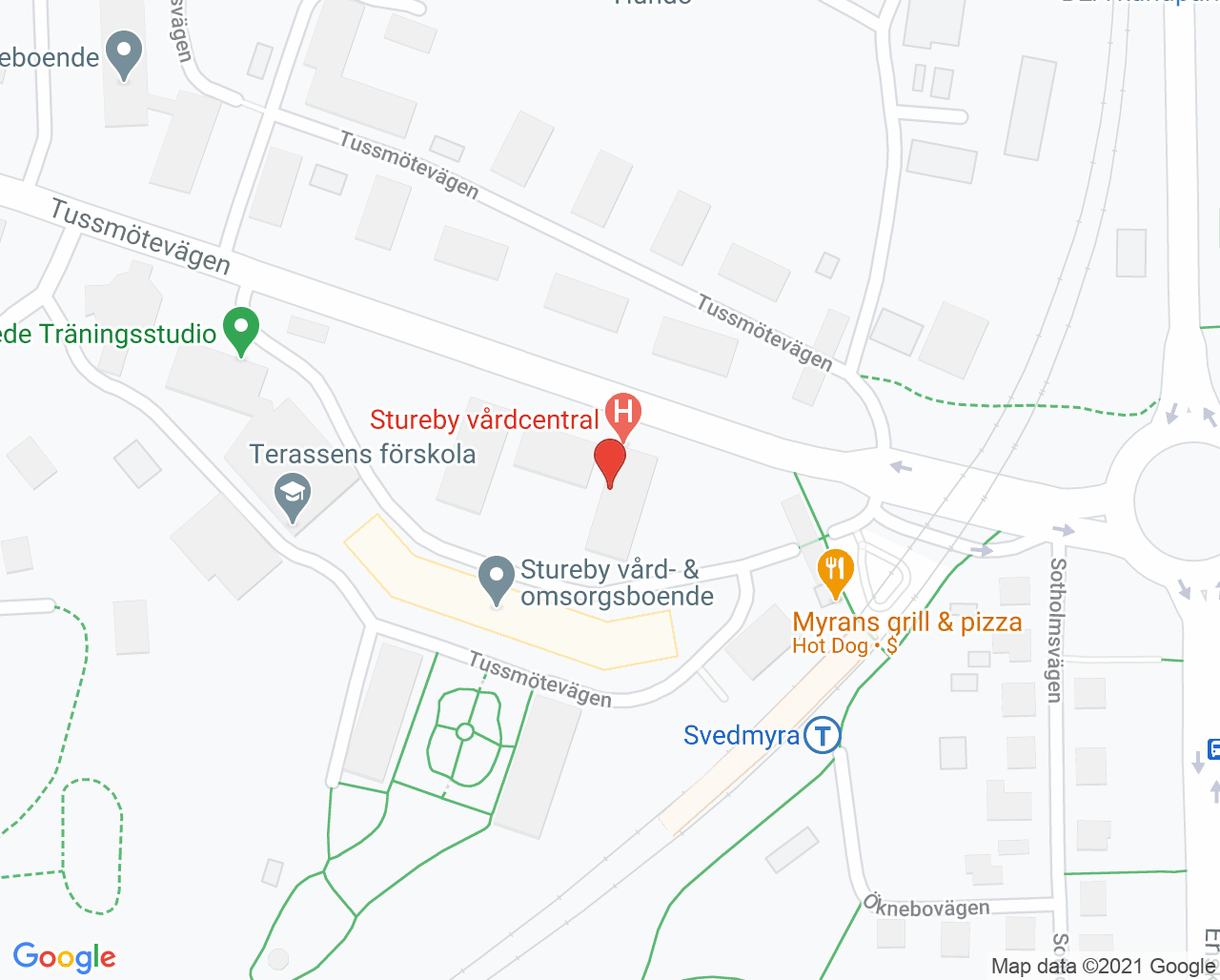 Karta till Stureby vårdcentral, Praktikertjänst AB