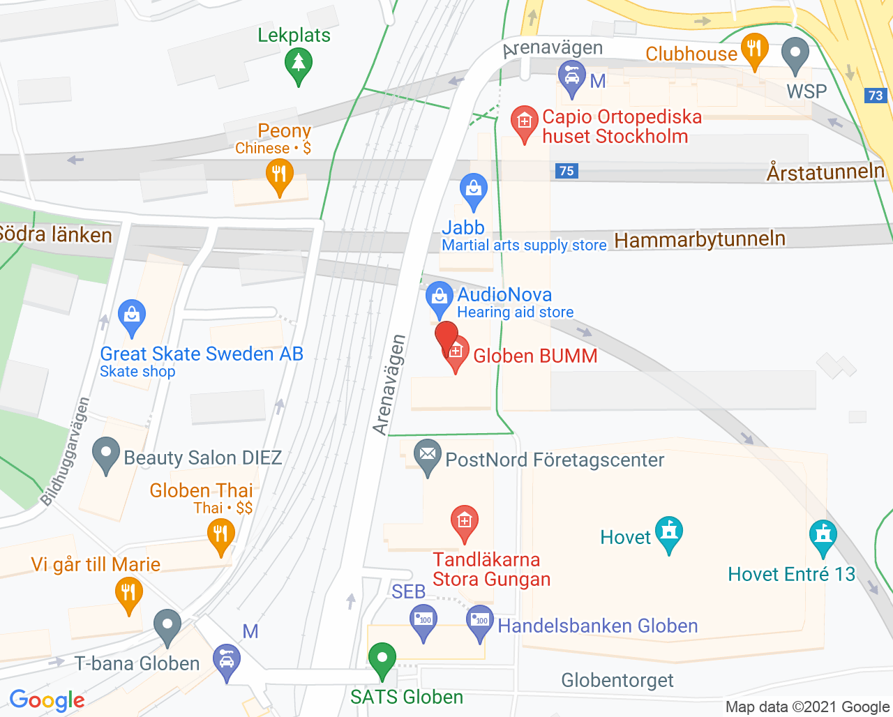 Karta till Martina Globen logopedmottagning