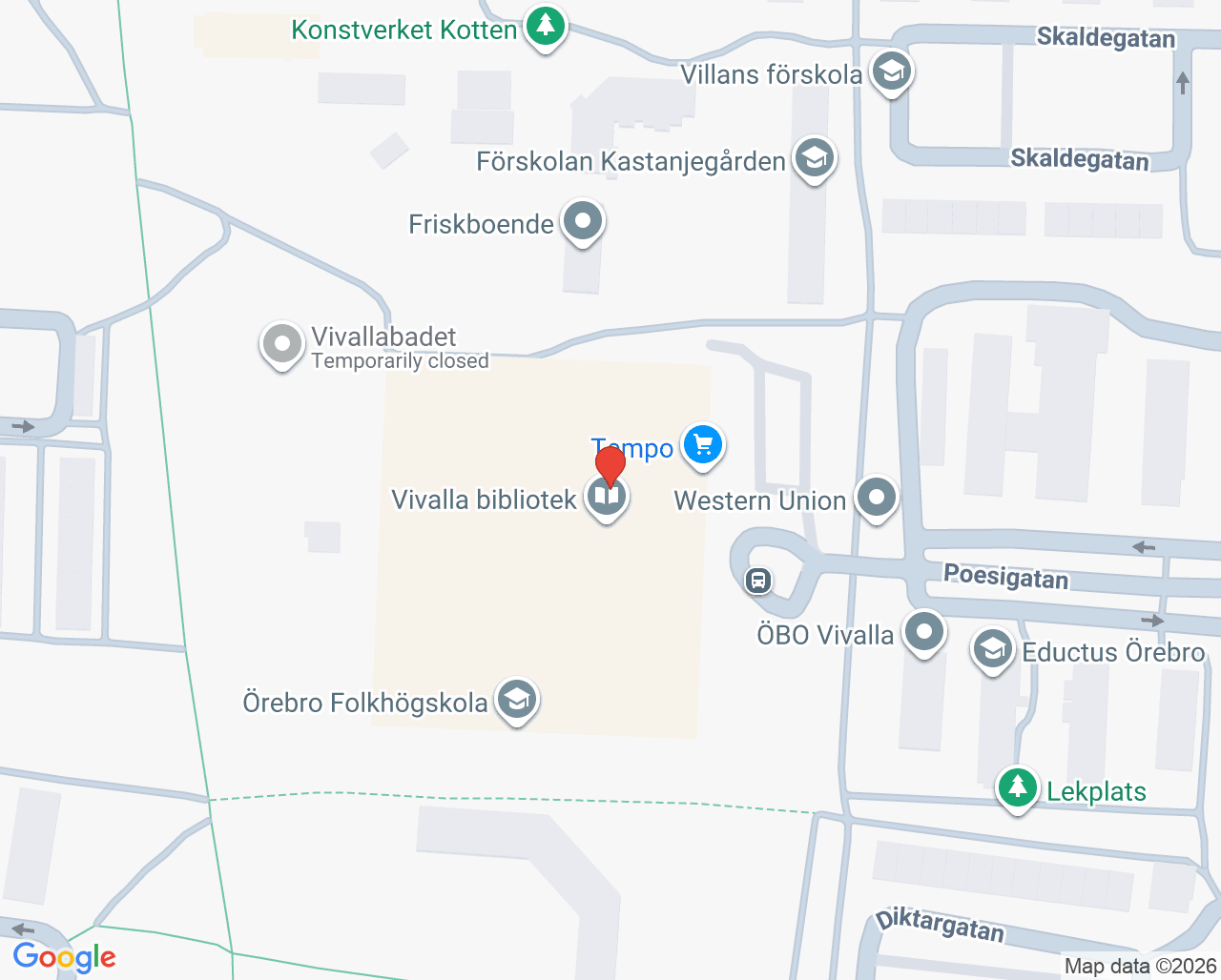 Karta till Vivalla/Lundby vårdcentral, Örebro
