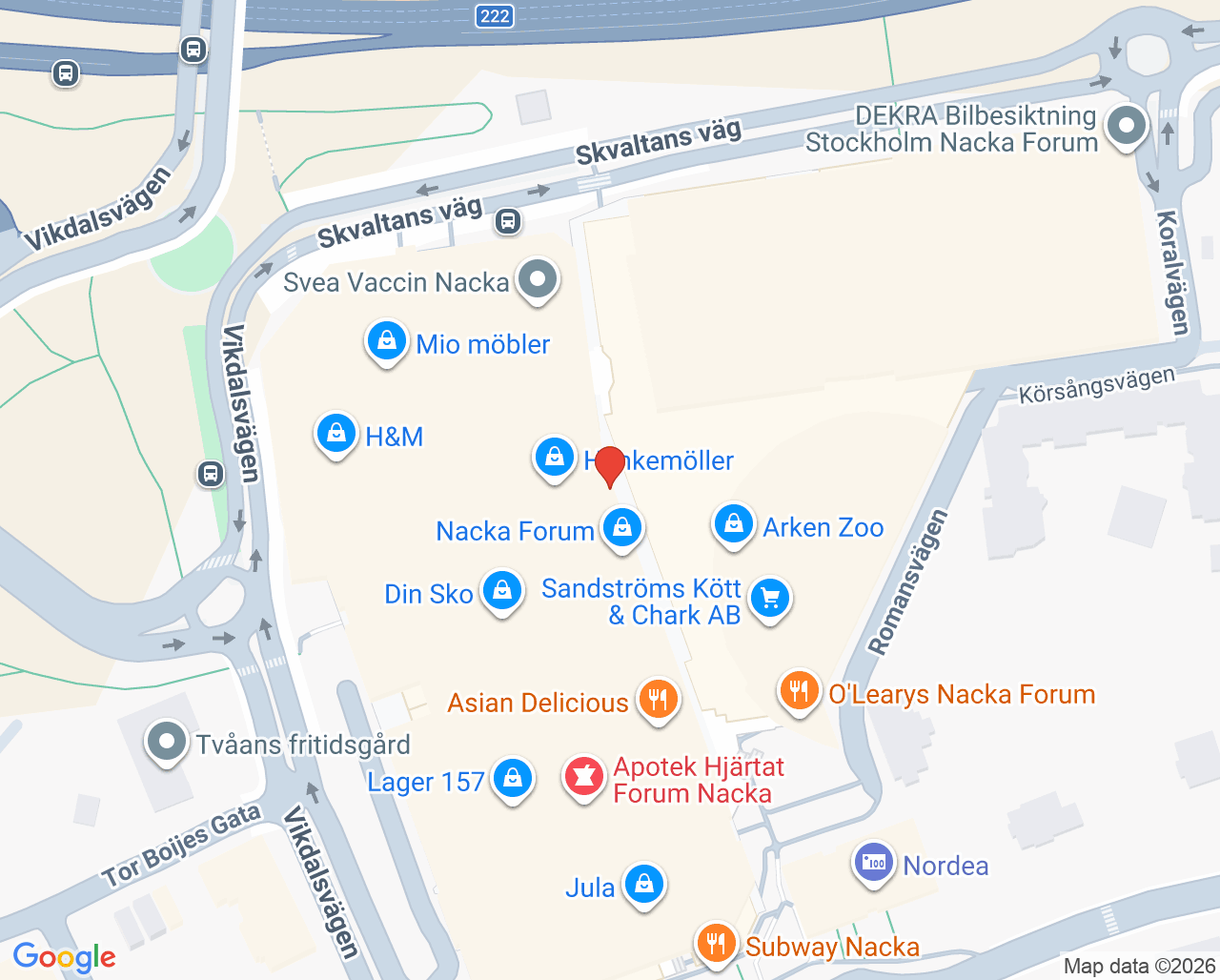 Karta till Nacka Forum BVC