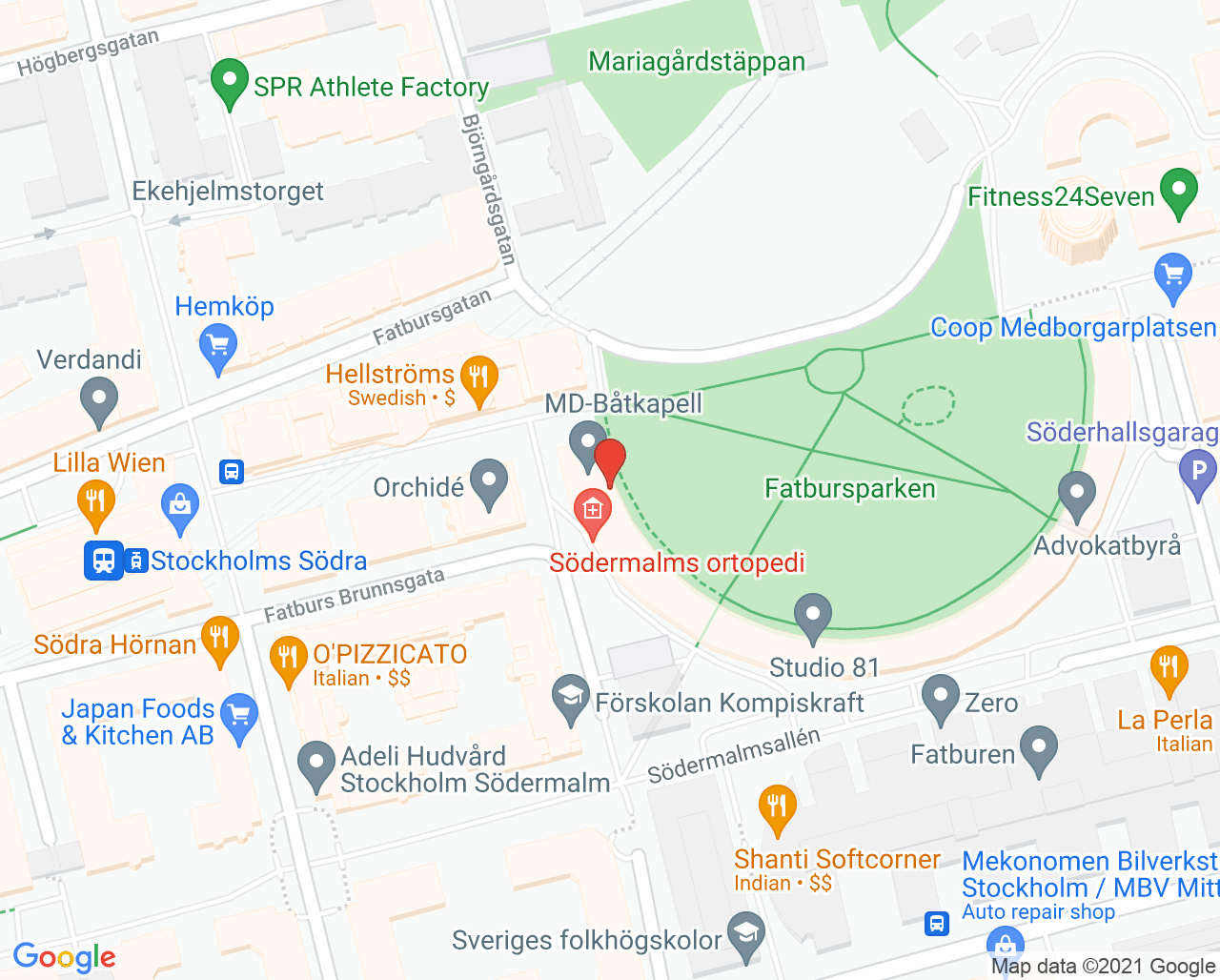 Karta till Södermalms Ortopedi öppenvård, Siri Stockholm AB