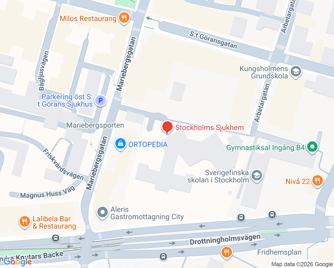 Karta till Rehabilitering avd B1, Stiftelsen Stockholms Sjukhem