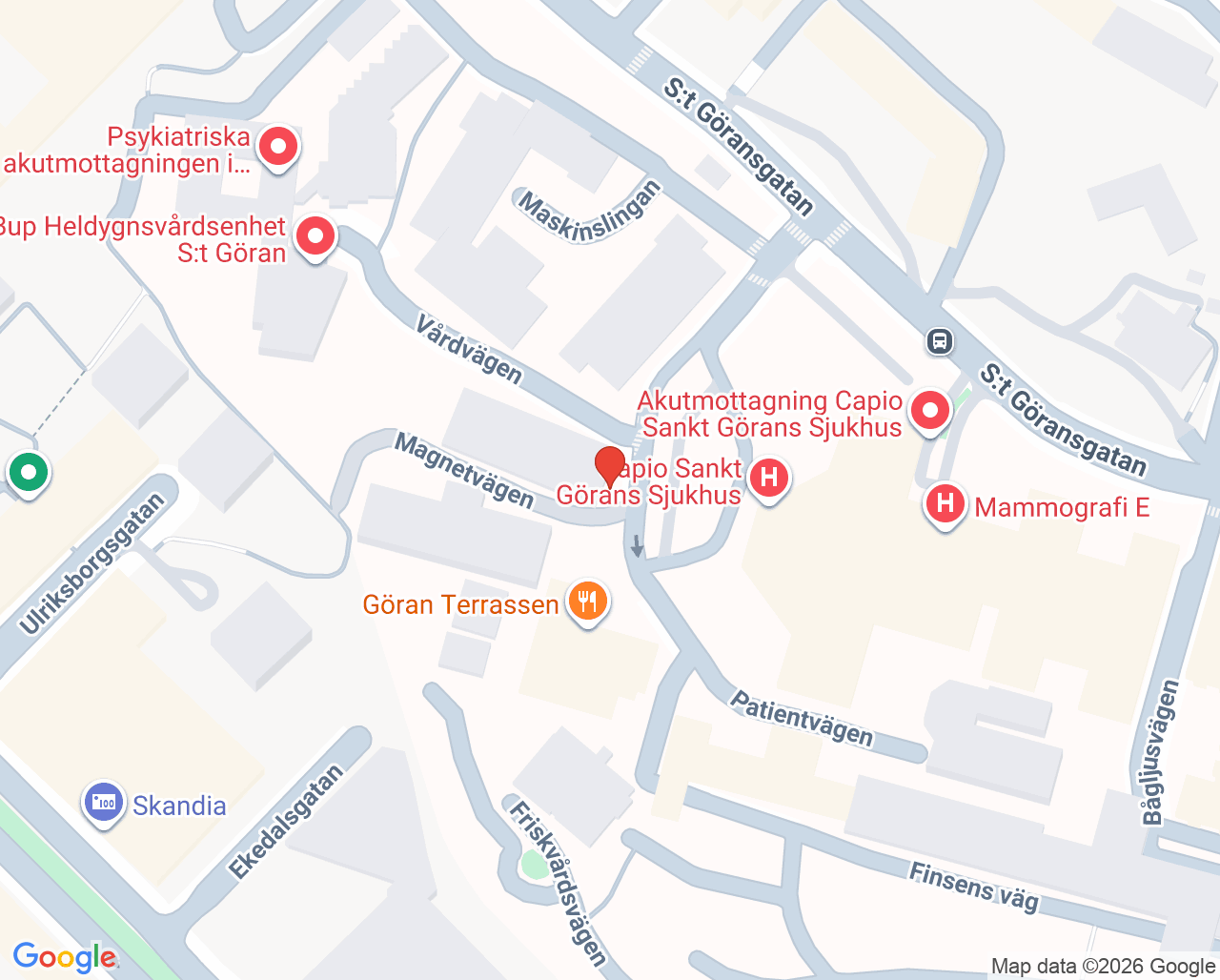 Karta till Mobil akutenhet Norra Stockholms psykiatri