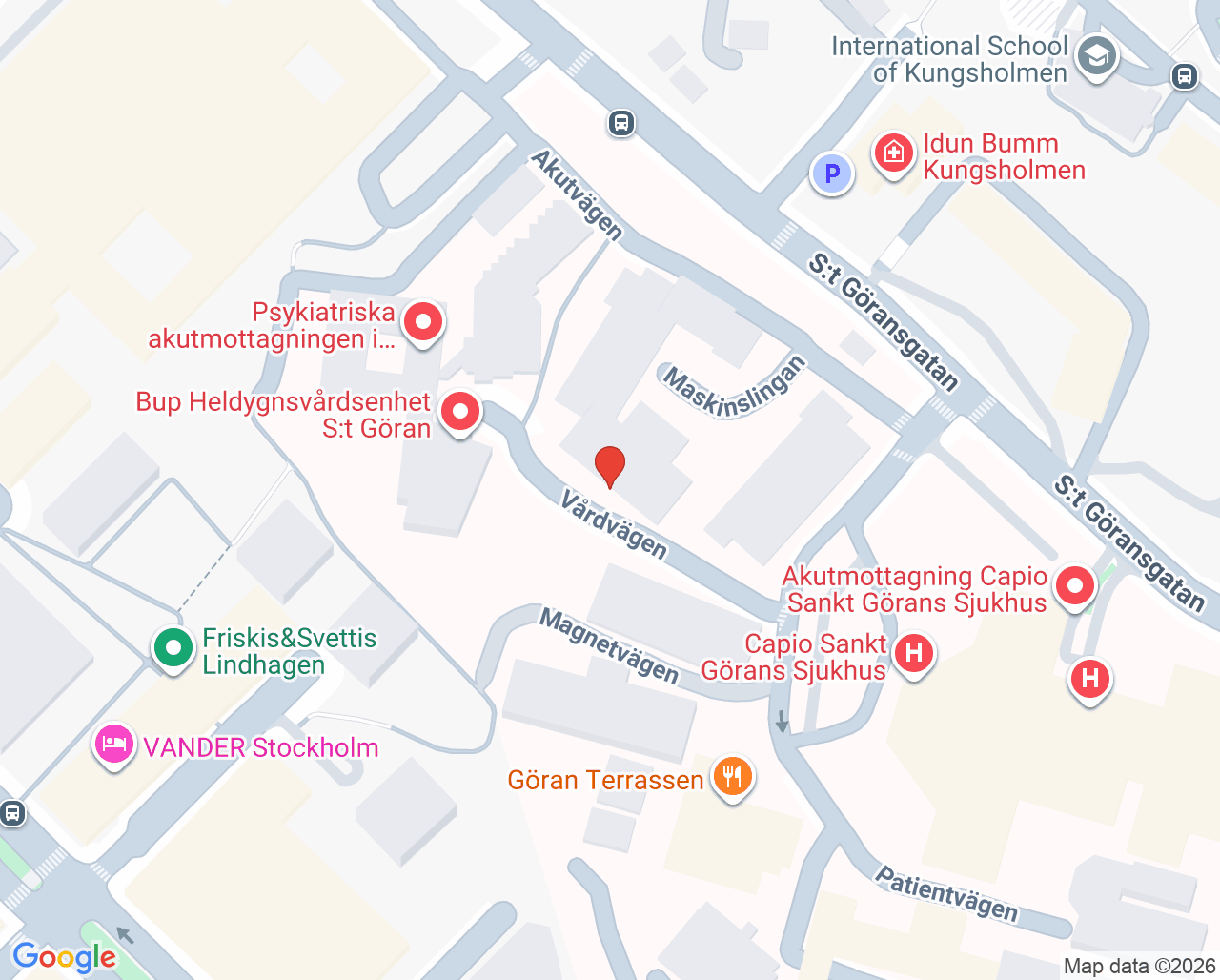 Karta till Bårhus, Capio S:t Görans Sjukhus