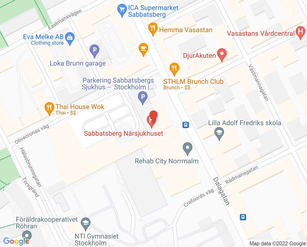Karta till Aleris Ögon Europakliniken Sabbatsberg, Norrmalm