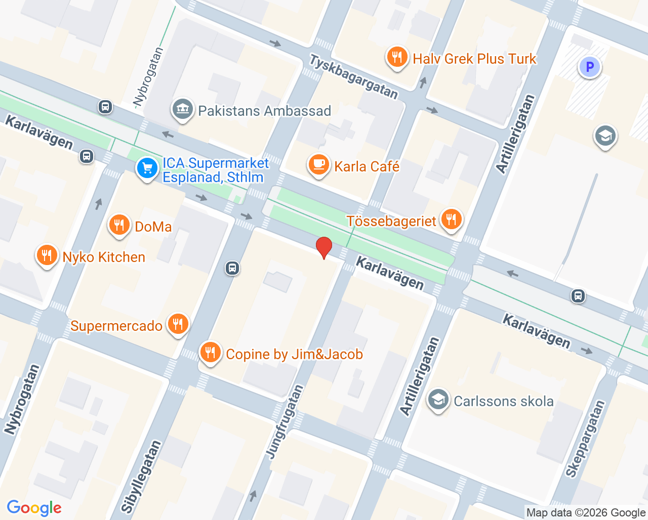 Karta till Stockholms Logopedmottagning, Östermalm