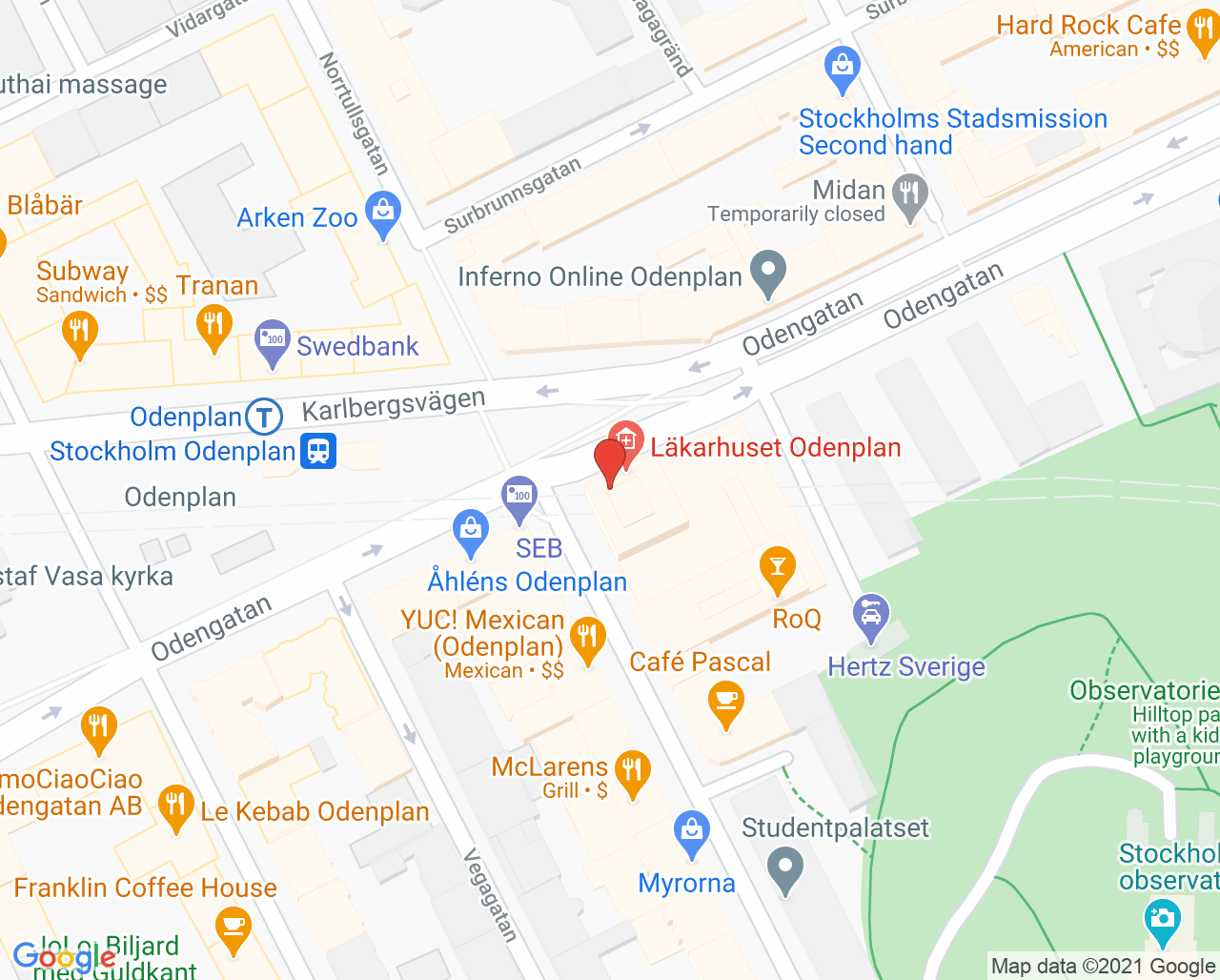 Karta till Eartech Odenplan Hörselklinik, Norrmalm