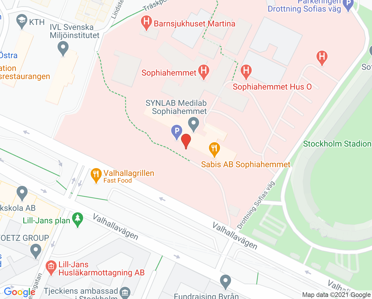 Karta till Capio Gastro Center Stockholm Kirurgi dagkirurgi, Östermalm