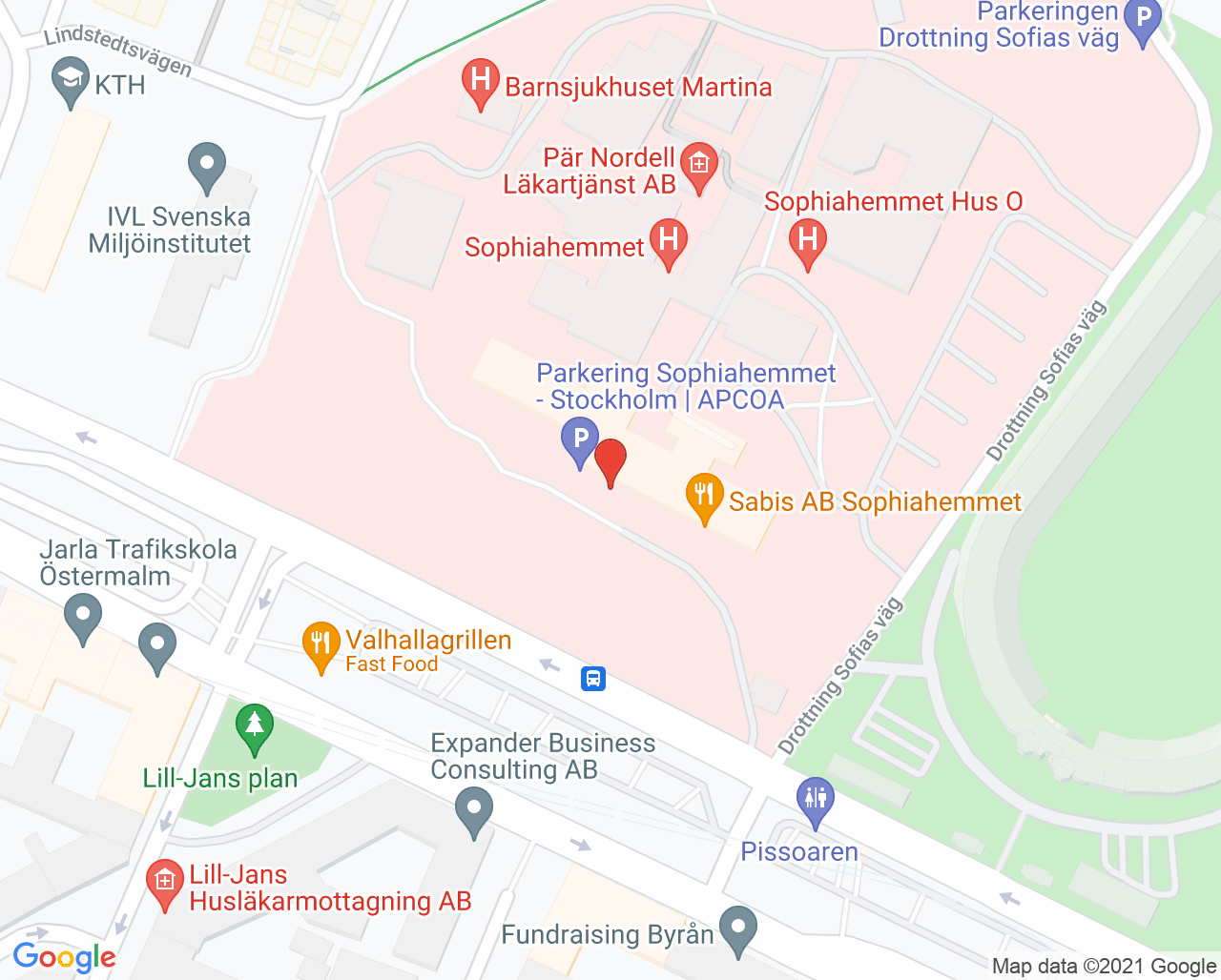 Karta till Capio Gastro Center Stockholm dagsjukvård, Östermalm