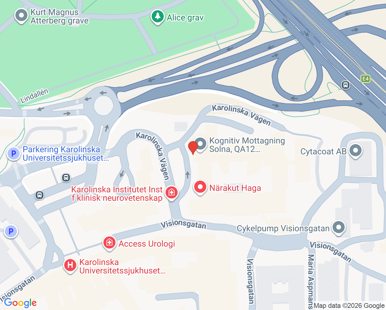 Karta till Mottagning Neuro Solna, Karolinska Universitetssjukhuset