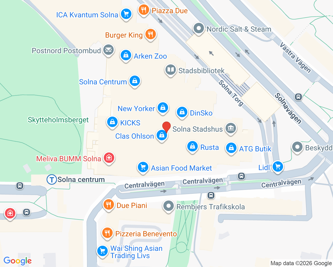 Karta till Alfa Fysiologmottagning Solna, Solna