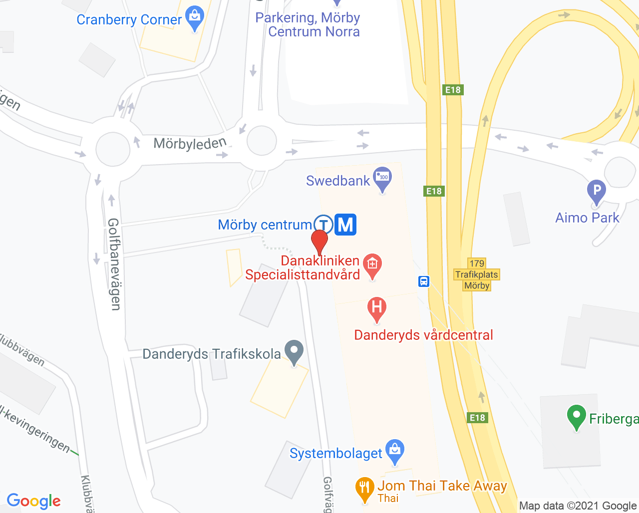 Karta till Aqua Dental Mörby Tandreglering, Danderyd