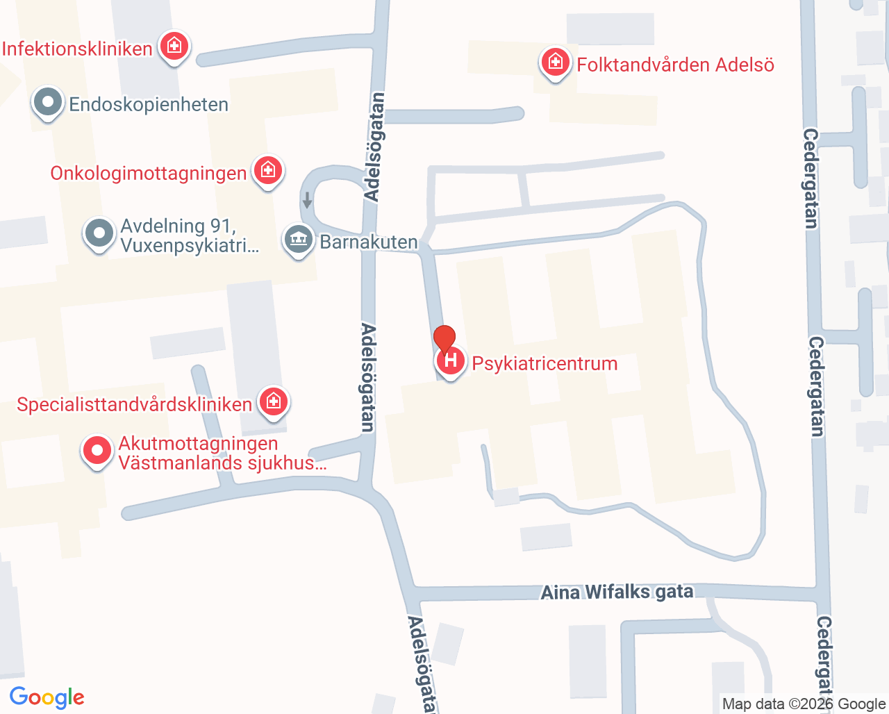 Karta till BUP akutmottagning Västmanland
