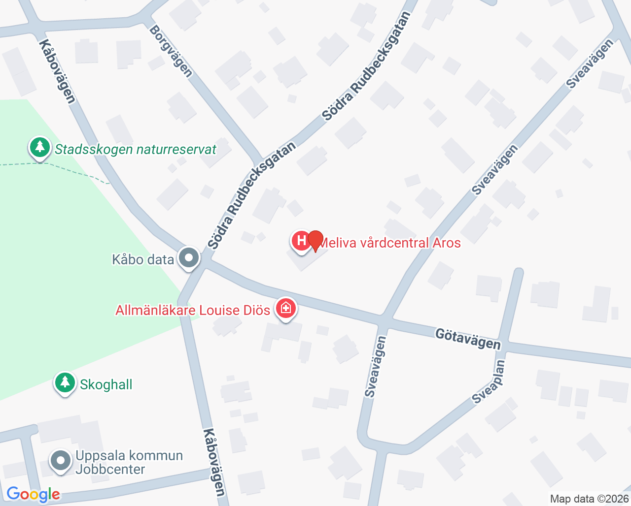 Karta till Meliva vårdcentral Aros