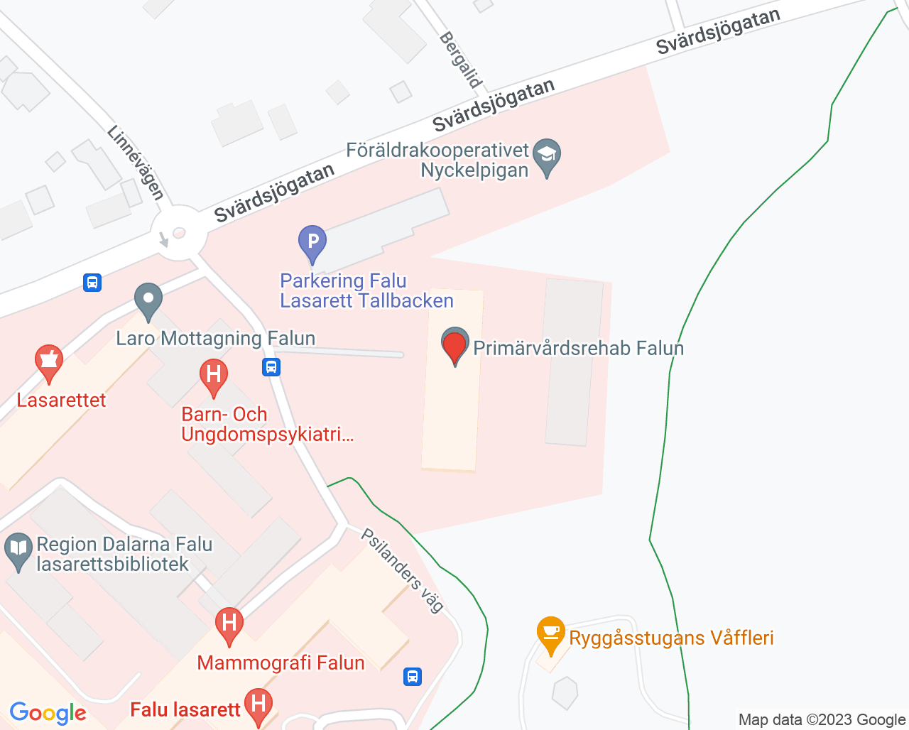 Karta till Paramedicinsk enhet Barn- och ungdomsmedicin Falun, Falu lasarett