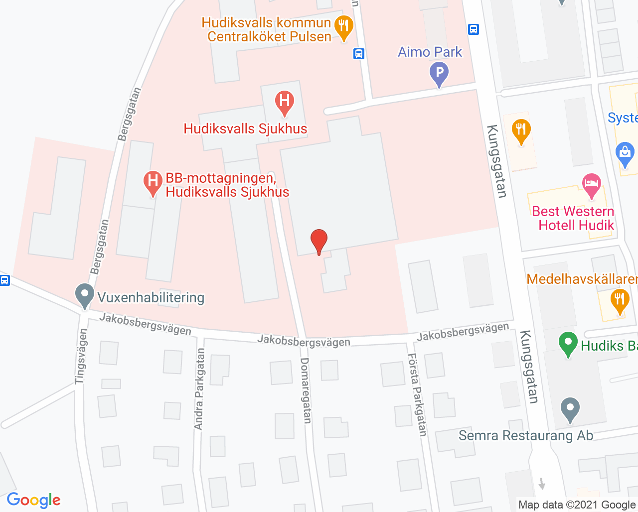 Karta till Akutmottagning Hudiksvall