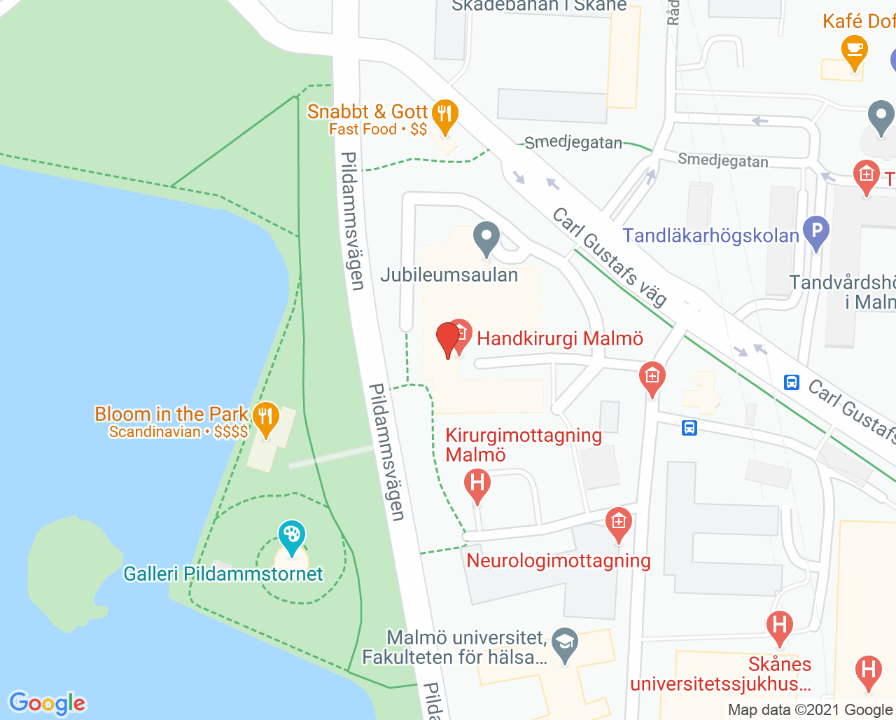 Karta till Handkirurgimottagning Malmö