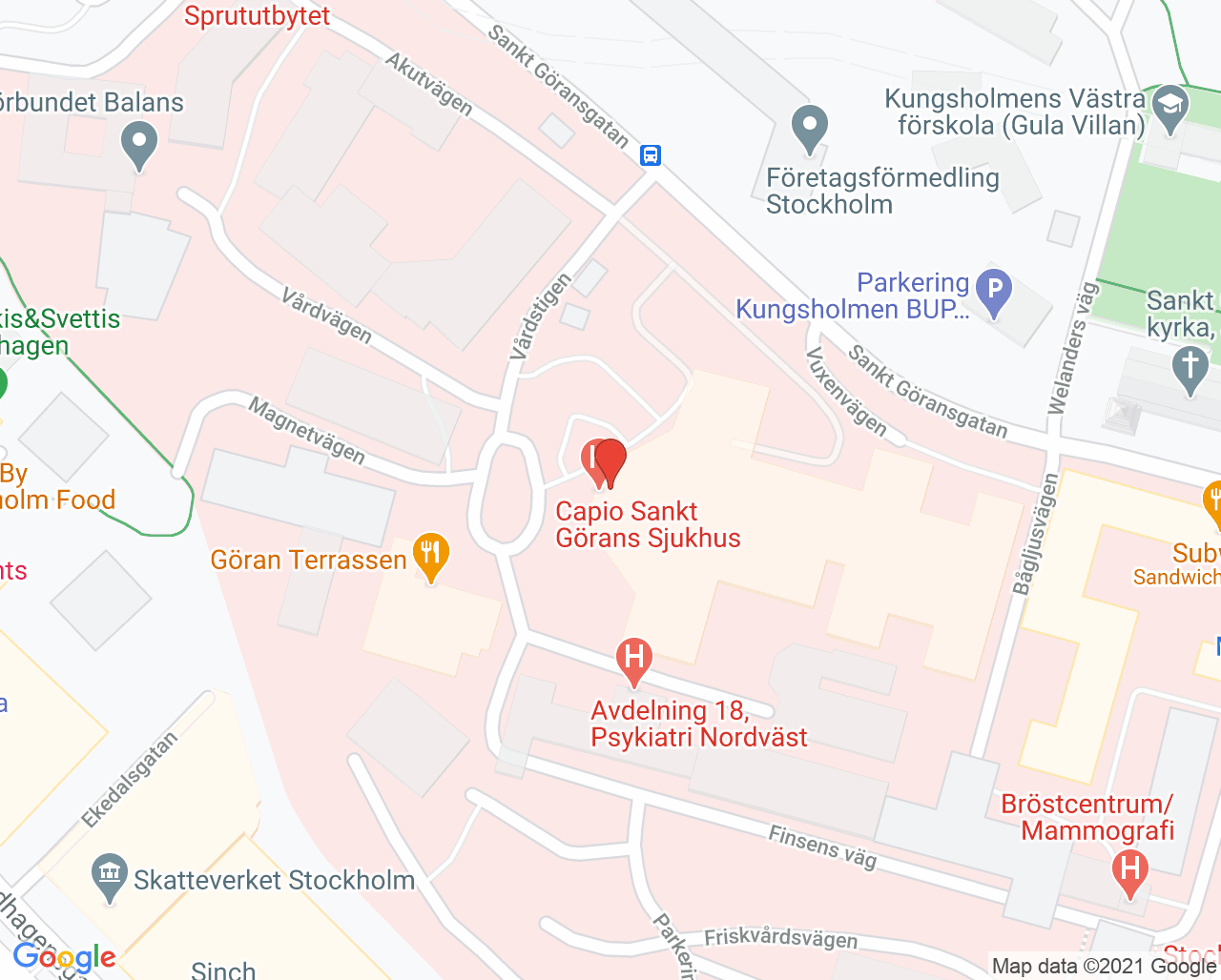 Karta till Endoskopicentrum, Capio S:t Görans Sjukhus